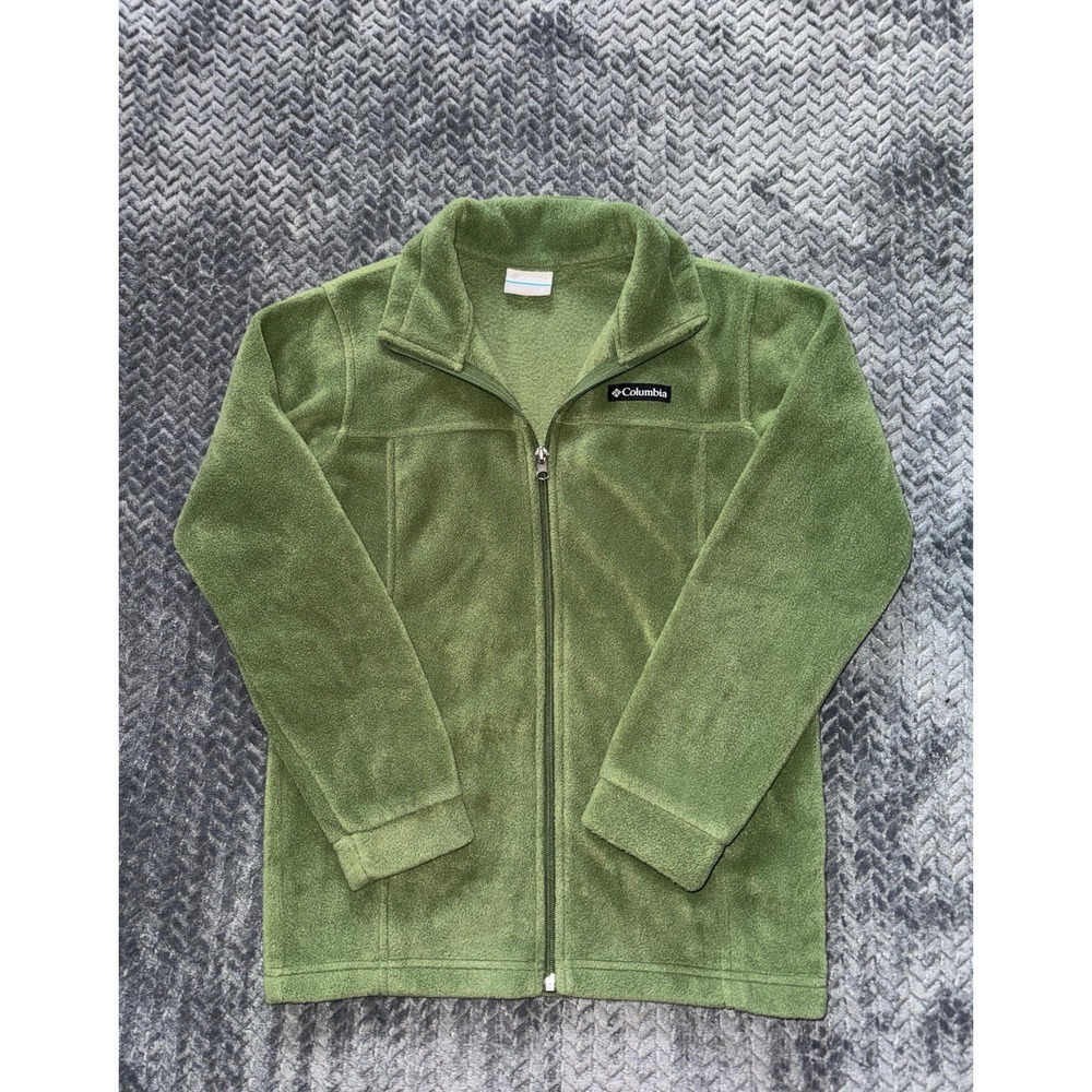 Columbia Jacket Youth Green Fleece Full Zip Pockets Outdoor Size M 10-12